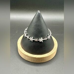 14K White Gold Finish Pavé Flower Tennis Bracelet 6.5”-7.5" Lengths